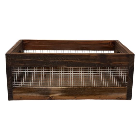 Rustic Wood Basket Crate Storage Metal & Solid Wood Organizer Decorations Sturdy - Picture 6 of 7
